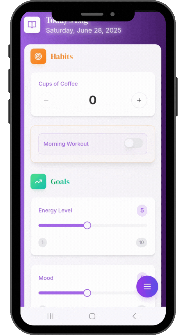 Animation showing how easy it is to log daily metrics in the PIDMe app